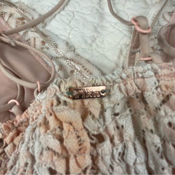 💖5/$25 PINK Victoria Secret Lace Longline Bralette Peach Adjustable Strap M - Picture 6 of 10
